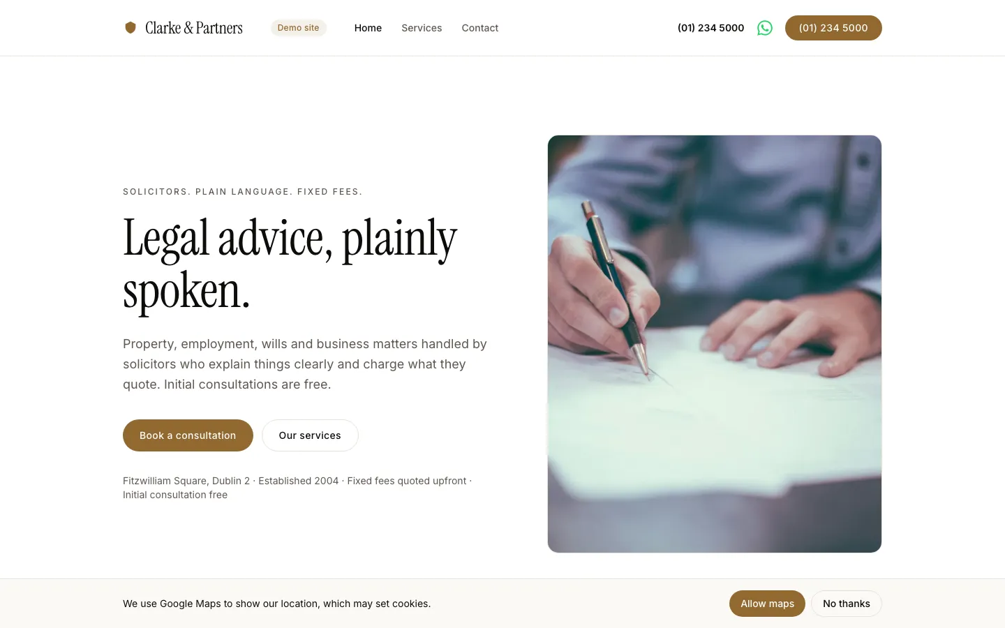 Screenshot of the Clarke & Partners demo site
