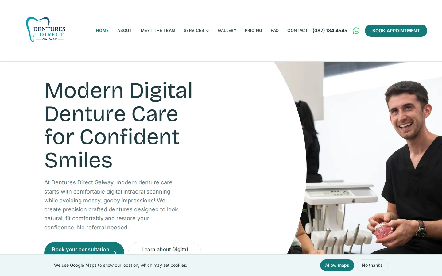 Screenshot of the Dentures Direct live site